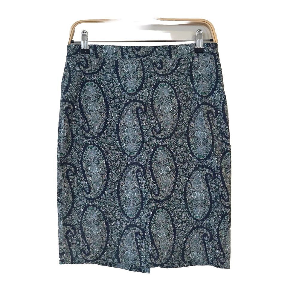 J Crew Paisley Blue Size 4 Knee Length Skirt Women's Pencil Skirt